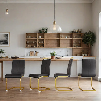 PU Leather High Back Upholstered Dining Chair w/ Metal Legs (Set of 4)