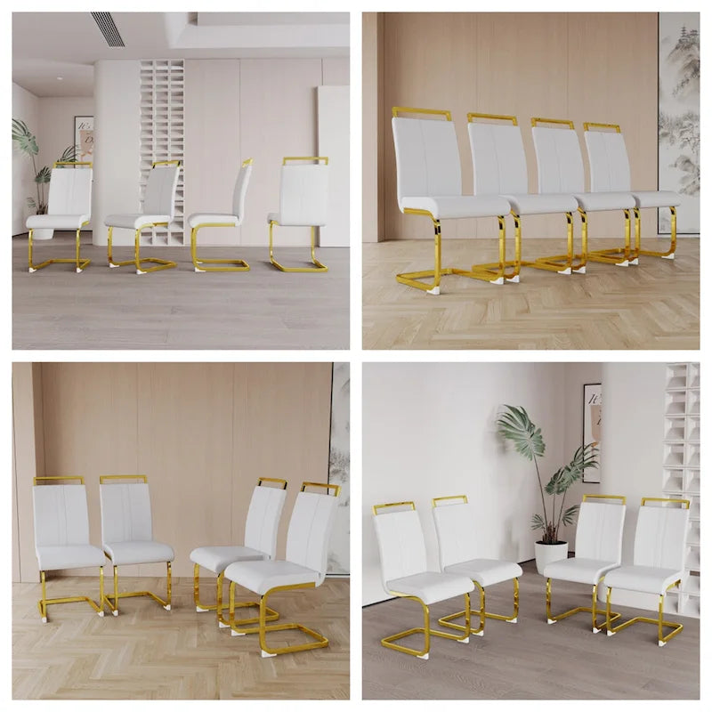 PU Leather High Back Upholstered Dining Chair w/ Metal Legs (Set of 4)