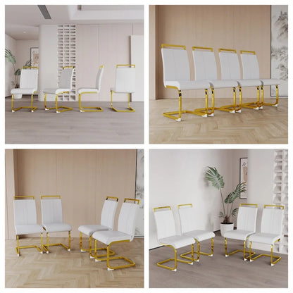 PU Leather High Back Upholstered Dining Chair w/ Metal Legs (Set of 4)