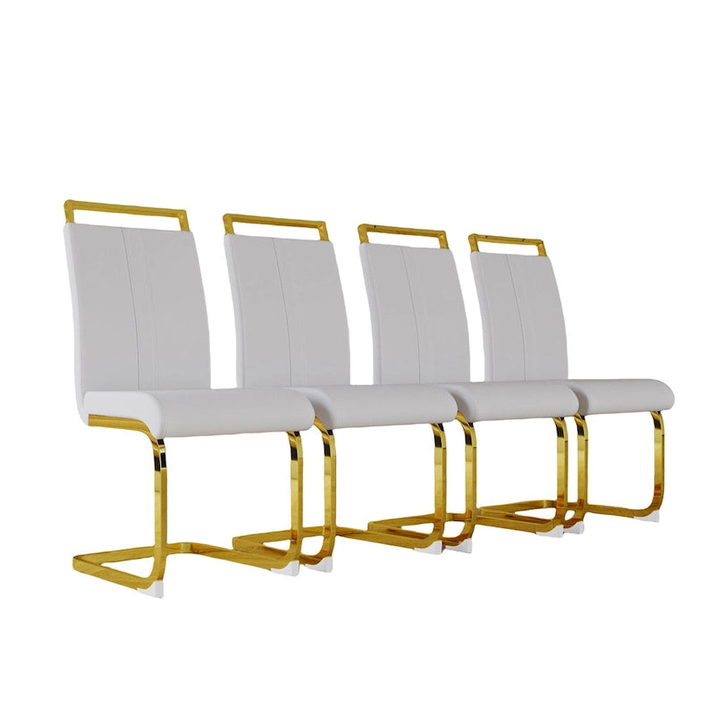 PU Leather High Back Upholstered Dining Chair w/ Metal Legs (Set of 4)