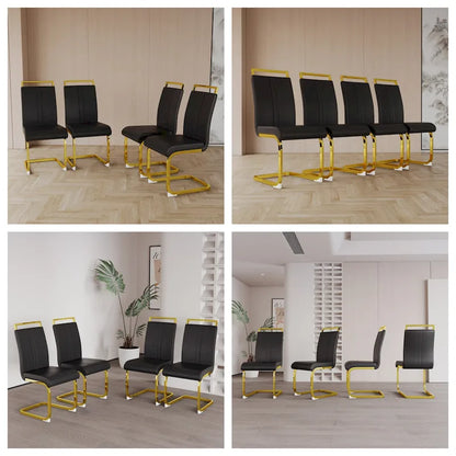 PU Leather High Back Upholstered Dining Chair w/ Metal Legs (Set of 4)