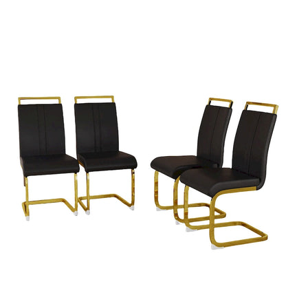 PU Leather High Back Upholstered Dining Chair w/ Metal Legs (Set of 4)