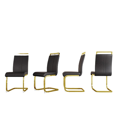 PU Leather High Back Upholstered Dining Chair w/ Metal Legs (Set of 4)