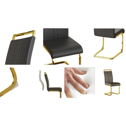 PU Leather High Back Upholstered Dining Chair w/ Metal Legs (Set of 4)