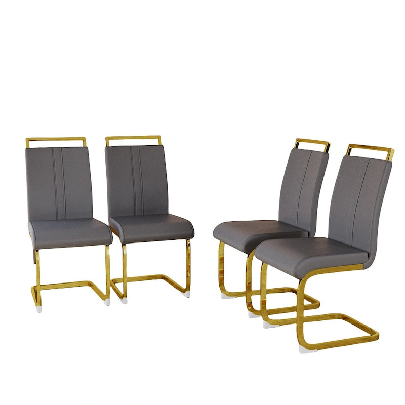 PU Leather High Back Upholstered Dining Chair w/ Metal Legs (Set of 4)