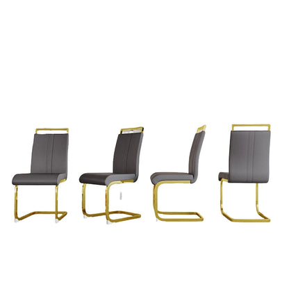 PU Leather High Back Upholstered Dining Chair w/ Metal Legs (Set of 4)
