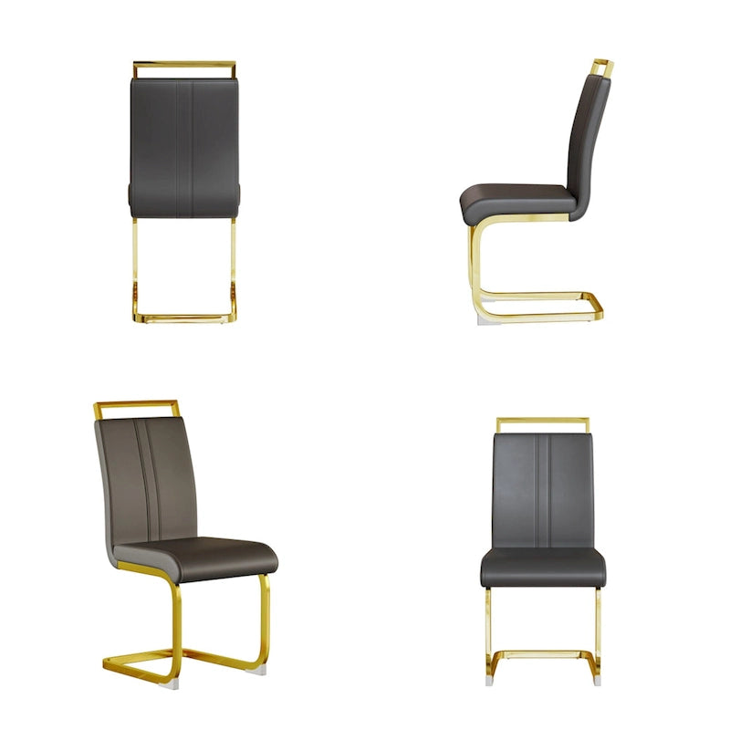 PU Leather High Back Upholstered Dining Chair w/ Metal Legs (Set of 4)