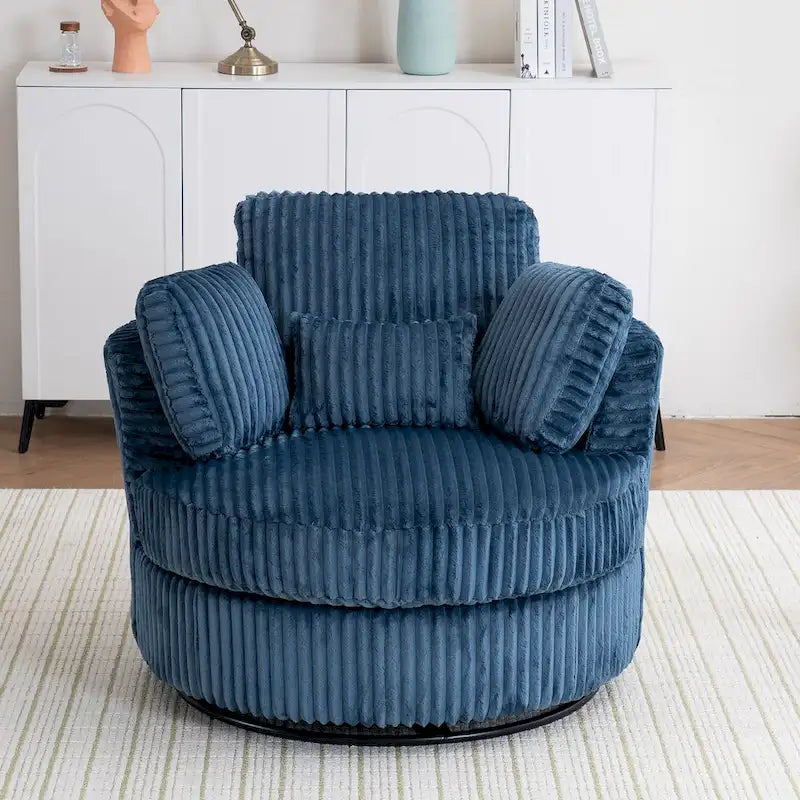 Oversized 360 Degreed Swivel Accent Chair Modern Soft Plush Corduroy Round Barrel Chair for Living Room Bedroom with Pillows