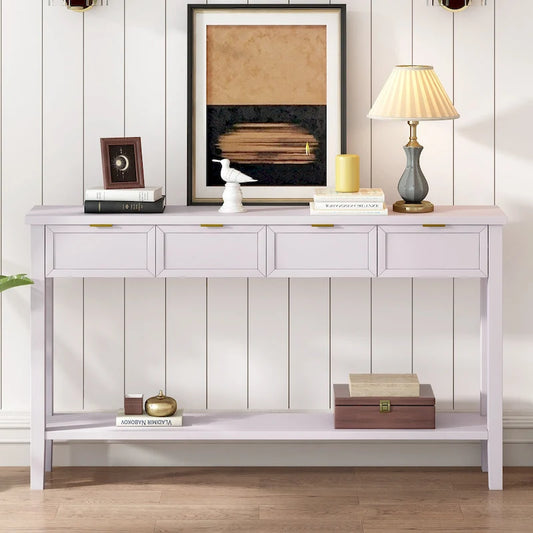 60  Modern Side Table with 4 Drawers & Shelf