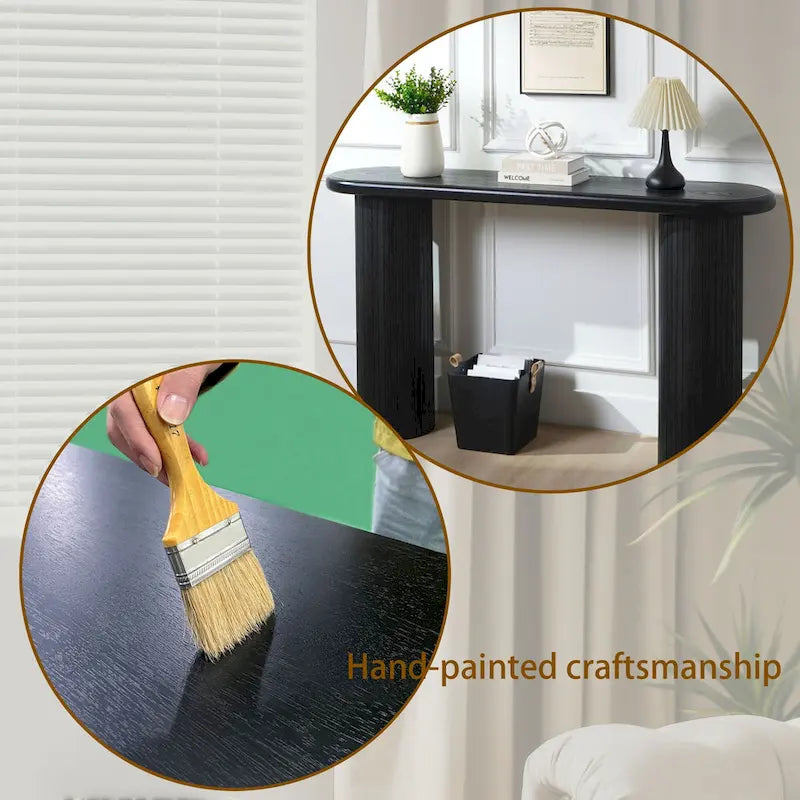 60  Wood Console Table with Ribbed Legs