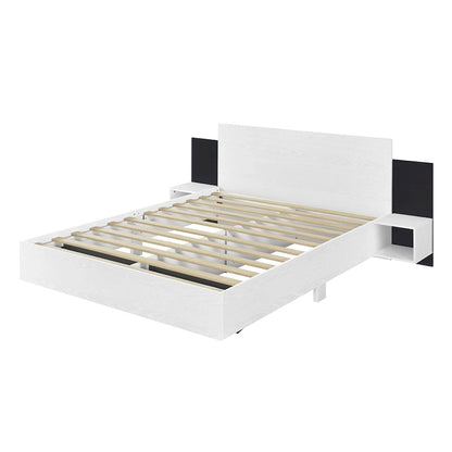Letto matrimoniale galleggiante moderno in legno con 2 comodini e luci a LED, nessuna necessità di rete a doghe