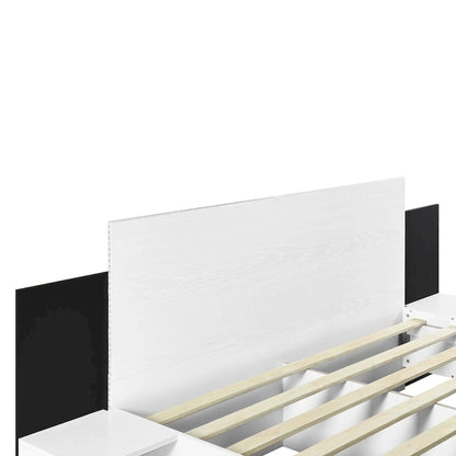 Letto matrimoniale galleggiante moderno in legno con 2 comodini e luci a LED, nessuna necessità di rete a doghe