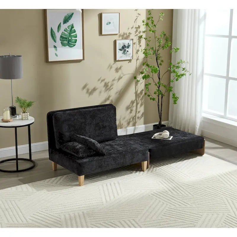 Chenille Upholstered 3-in-1 Convertible Sleeper Foldable Sofa Bed Recliner Chair with 3 Pillows