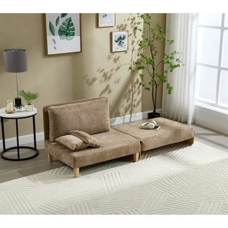 Chenille Upholstered 3-in-1 Convertible Sleeper Foldable Sofa Bed Recliner Chair with 3 Pillows