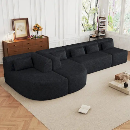 Upholstered Modular Sofa with 2 Curved Chaise Lounges and 5 Back Pillows, Free-Combination Sofa Couch for Living Room