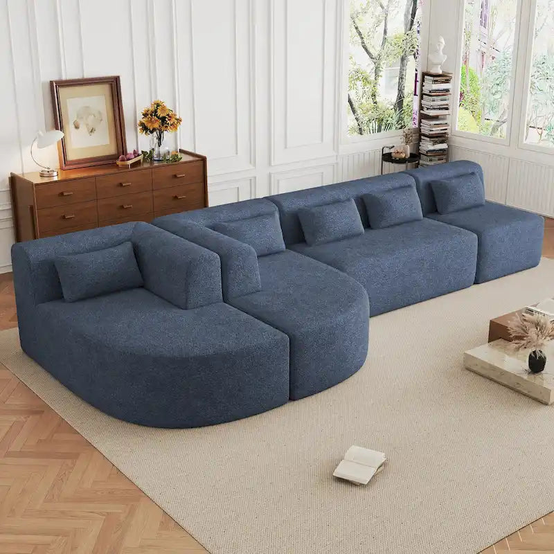 Upholstered Modular Sofa with 2 Curved Chaise Lounges and 5 Back Pillows, Free-Combination Sofa Couch for Living Room