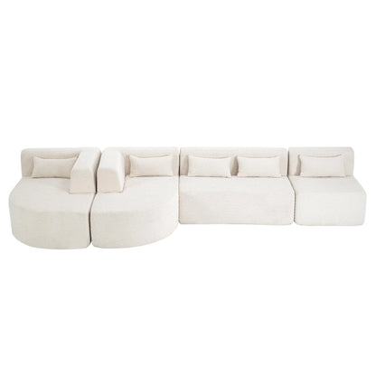 Upholstered Modular Sofa with 2 Curved Chaise Lounges and 5 Back Pillows, Free-Combination Sofa Couch for Living Room