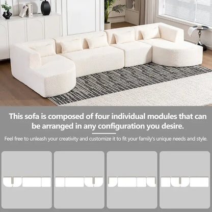 Upholstered Modular Sofa with 2 Curved Chaise Lounges and 5 Back Pillows, Free-Combination Sofa Couch for Living Room
