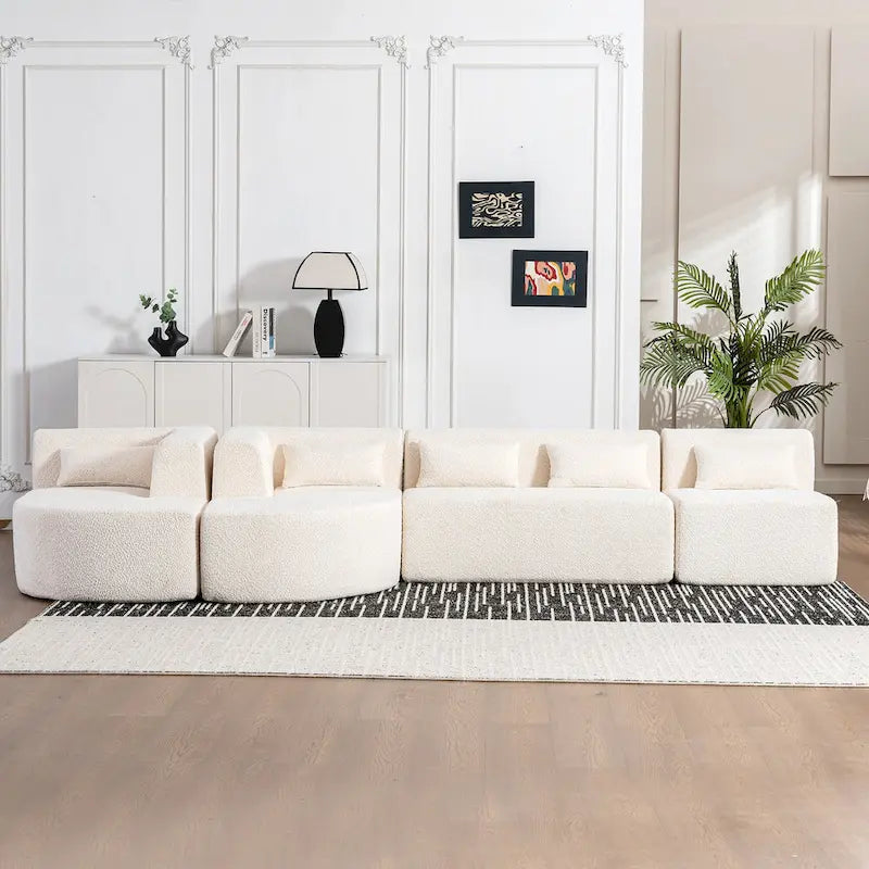 Upholstered Modular Sofa with 2 Curved Chaise Lounges and 5 Back Pillows, Free-Combination Sofa Couch for Living Room