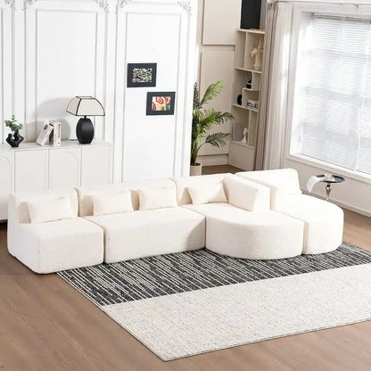 Upholstered Modular Sofa with 2 Curved Chaise Lounges and 5 Back Pillows, Free-Combination Sofa Couch for Living Room
