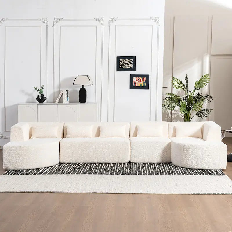 Upholstered Modular Sofa with 2 Curved Chaise Lounges and 5 Back Pillows, Free-Combination Sofa Couch for Living Room