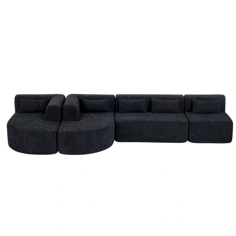 Upholstered Modular Sofa with 2 Curved Chaise Lounges and 5 Back Pillows, Free-Combination Sofa Couch for Living Room