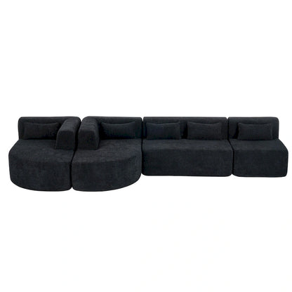 Upholstered Modular Sofa with 2 Curved Chaise Lounges and 5 Back Pillows, Free-Combination Sofa Couch for Living Room
