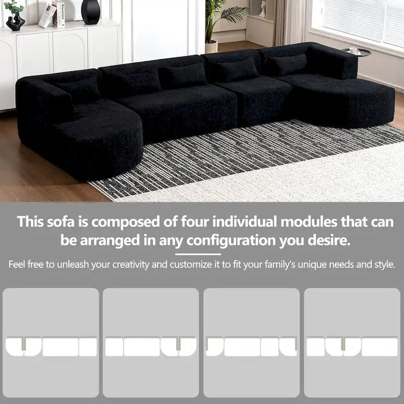 Upholstered Modular Sofa with 2 Curved Chaise Lounges and 5 Back Pillows, Free-Combination Sofa Couch for Living Room