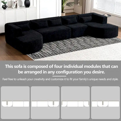 Upholstered Modular Sofa with 2 Curved Chaise Lounges and 5 Back Pillows, Free-Combination Sofa Couch for Living Room