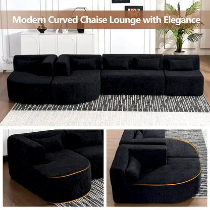 Upholstered Modular Sofa with 2 Curved Chaise Lounges and 5 Back Pillows, Free-Combination Sofa Couch for Living Room