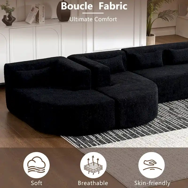 Upholstered Modular Sofa with 2 Curved Chaise Lounges and 5 Back Pillows, Free-Combination Sofa Couch for Living Room