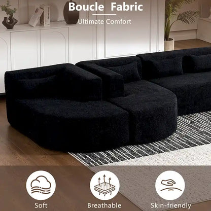 Upholstered Modular Sofa with 2 Curved Chaise Lounges and 5 Back Pillows, Free-Combination Sofa Couch for Living Room