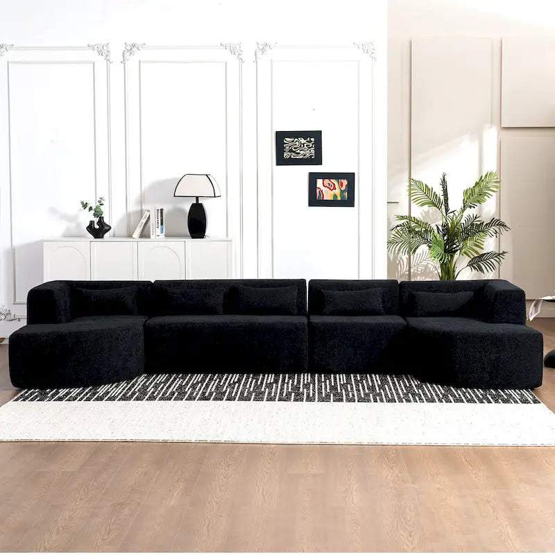 Upholstered Modular Sofa with 2 Curved Chaise Lounges and 5 Back Pillows, Free-Combination Sofa Couch for Living Room