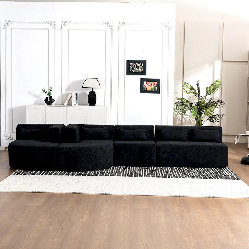 Upholstered Modular Sofa with 2 Curved Chaise Lounges and 5 Back Pillows, Free-Combination Sofa Couch for Living Room
