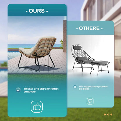 2-Piece Outdoor Papasan Chairs with Thick Padded Cushion PE Rattan Patio Cozy Chairs