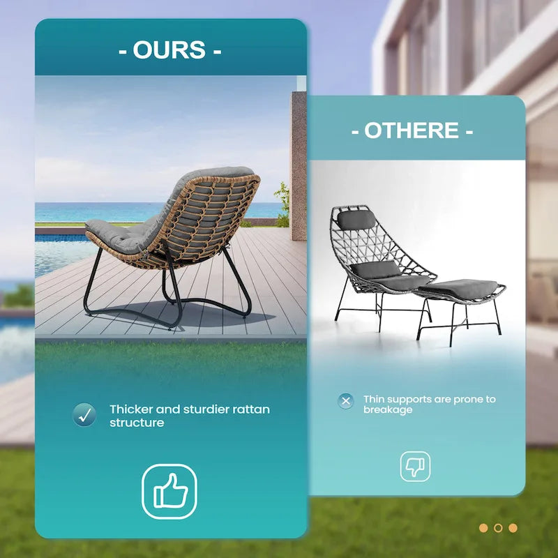 2-Piece Outdoor Papasan Chairs with Thick Padded Cushion PE Rattan Patio Cozy Chairs