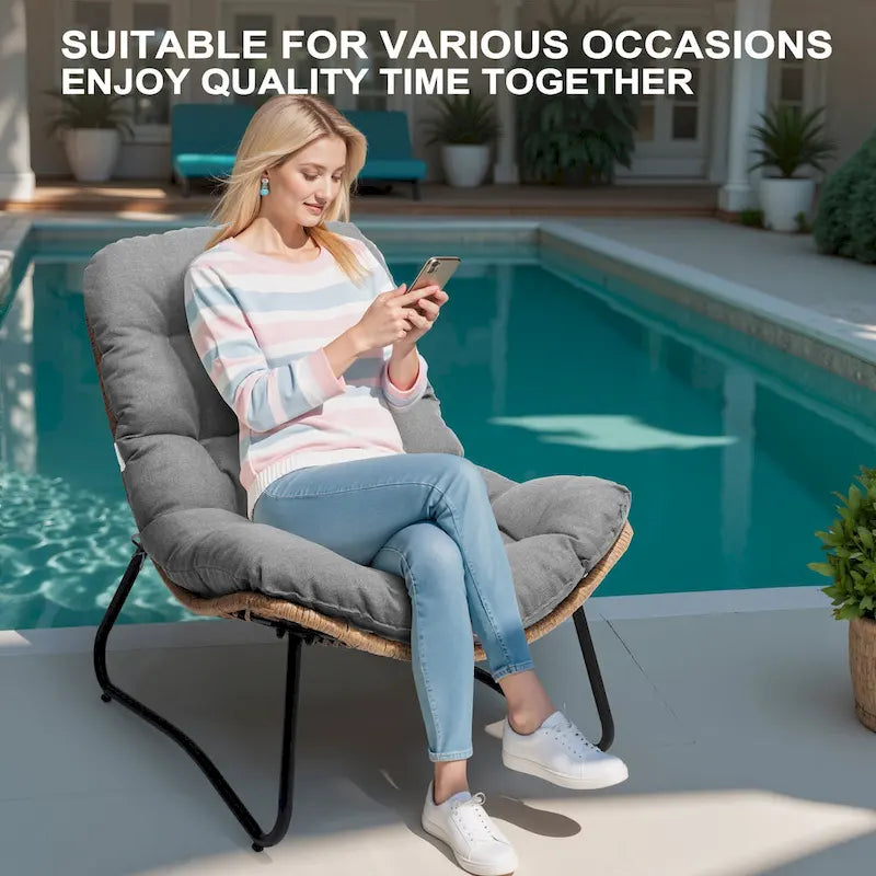 2-Piece Outdoor Papasan Chairs with Thick Padded Cushion PE Rattan Patio Cozy Chairs