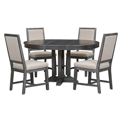 Rustic Farmhouse Dining Table and Chair Sets Extendable Round Table and Chair Sets with Adjustable Table Top for Dining Room