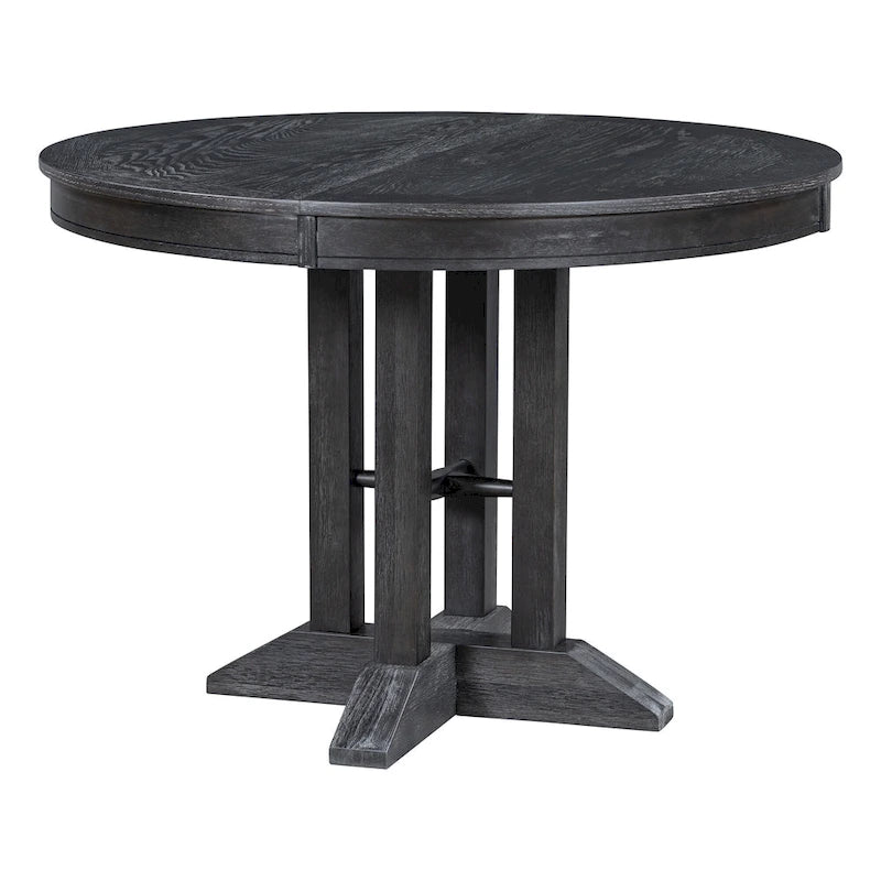 Rustic Farmhouse Dining Table and Chair Sets Extendable Round Table and Chair Sets with Adjustable Table Top for Dining Room