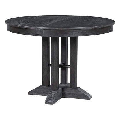 Rustic Farmhouse Dining Table and Chair Sets Extendable Round Table and Chair Sets with Adjustable Table Top for Dining Room