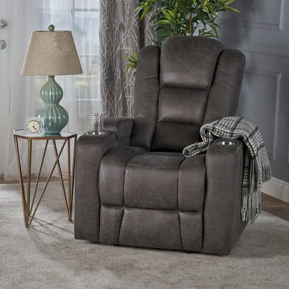 Roomfitters 33  Wide Power Standard Recliner Chair with Arm Storage and USB, Slate