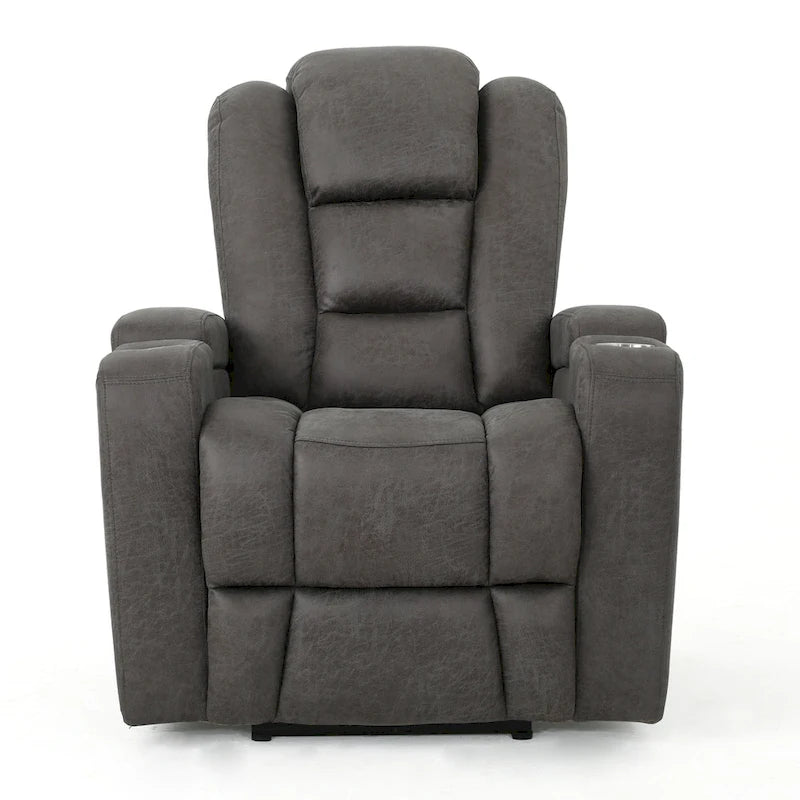 Roomfitters 33  Wide Power Standard Recliner Chair with Arm Storage and USB, Slate