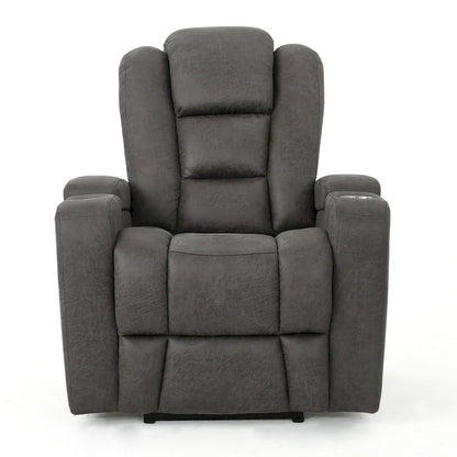 Roomfitters 33  Wide Power Standard Recliner Chair with Arm Storage and USB, Slate