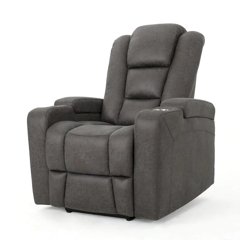 Roomfitters 33  Wide Power Standard Recliner Chair with Arm Storage and USB, Slate