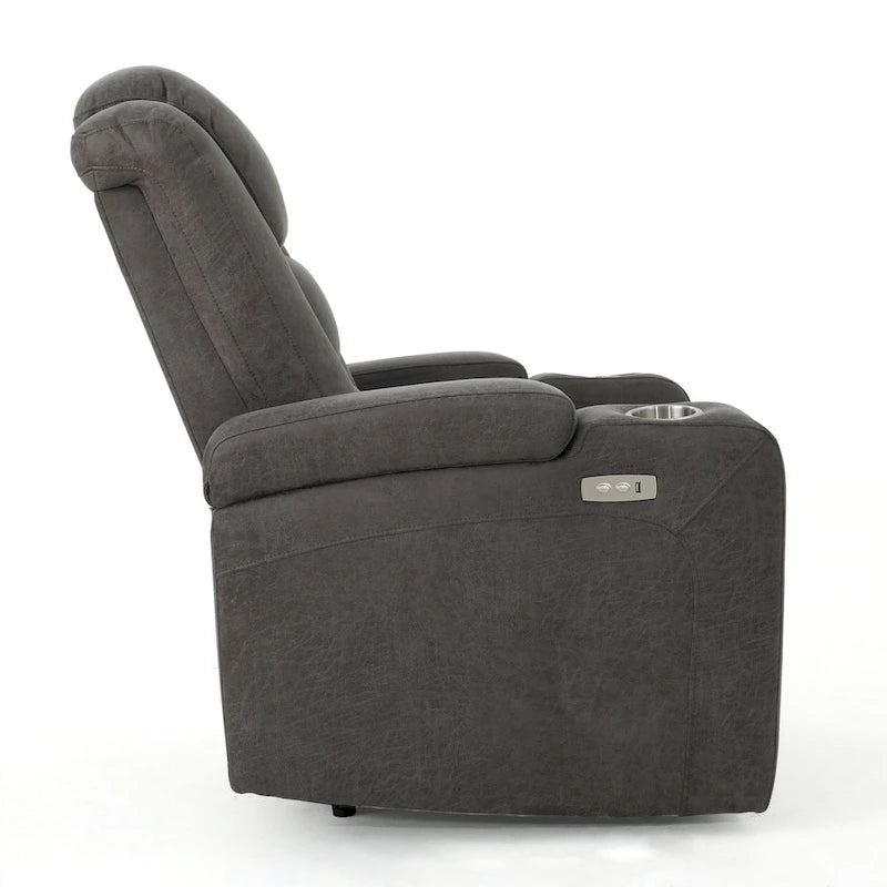 Roomfitters 33  Wide Power Standard Recliner Chair with Arm Storage and USB, Slate