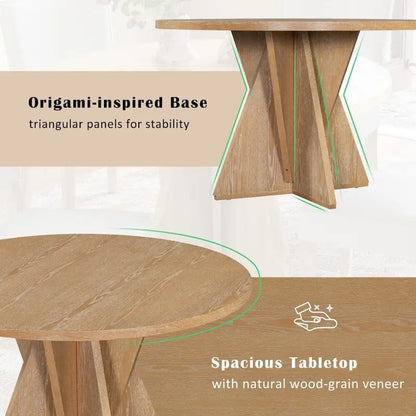 5-piece Outdoor Wooden Round Dining Set with 4 Upholstered Chairs