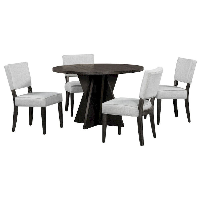 5-piece Outdoor Wooden Round Dining Set with 4 Upholstered Chairs