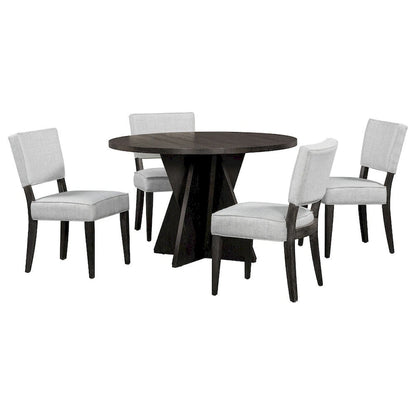 5-piece Outdoor Wooden Round Dining Set with 4 Upholstered Chairs
