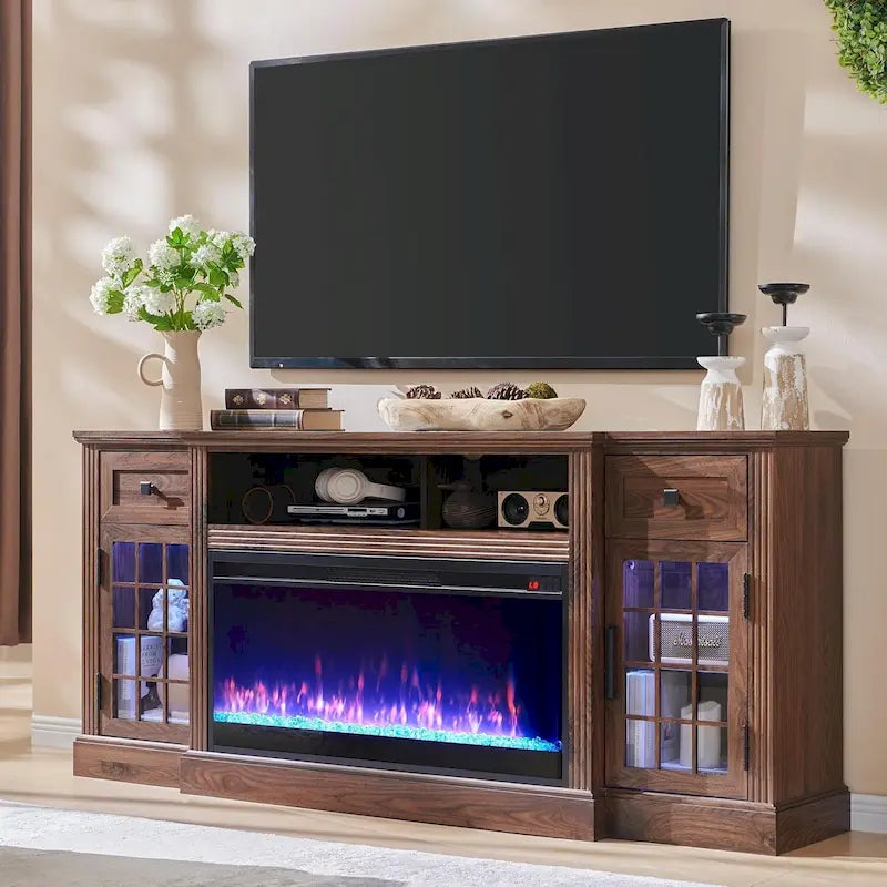 Farmhouse Fireplace TV Stand for 80 Inch TV, Entertainment Center