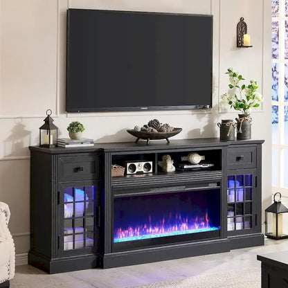 Farmhouse Fireplace TV Stand for 80 Inch TV, Entertainment Center